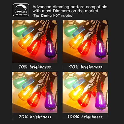 100Ft Multicolor Outdoor String Lights Led Dimmable Multi Colored Patio Lights Outdoor Waterproof With 55Pcs St38 Edison Colored Bulbs Shatterproof Colorful String Lights For Outside Bistro Christmas #TOP6