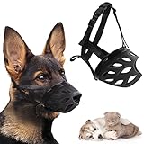 🐶 Seguro y ajustable: La correa de seguridad de diseño ergonómico garantiza que este bozal para perro permanezca en su lugar de forma segura y la correa ajustable para el cuello y la correa para la cabeza te permiten ajustar el bozal a un ajuste correcto en la cabeza de tu perro firmemente, segura, nunca se cae.