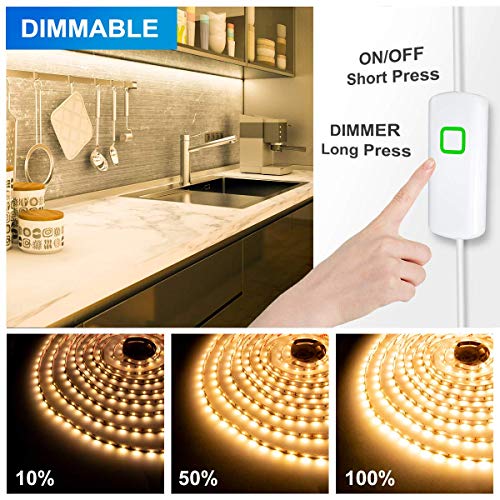Myplus Under Cabinet Led Lighting, 16.4Ft Led Strip Lights Kit With Dimmer Control For Kitchen, Cabinet, Shelf, Counter, Bedroom And Décor, Warm White 3000K, 1050Lm #TOP3