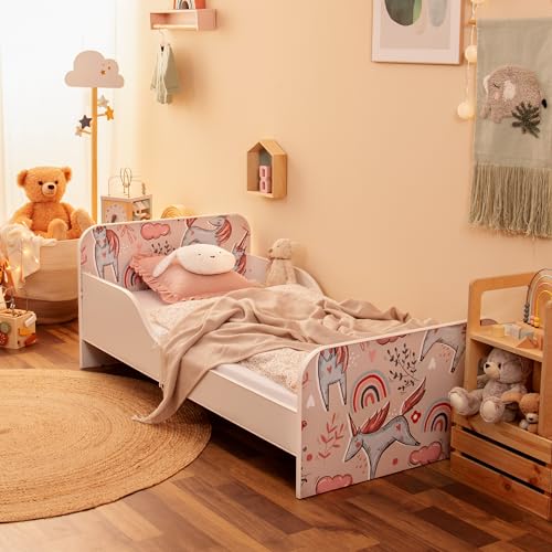 Alcube® Noah - Cama infantil (80 x 160 cm), diseño de unicornio, con somier y colchón, un nido de los sueños, fabricado en Europa