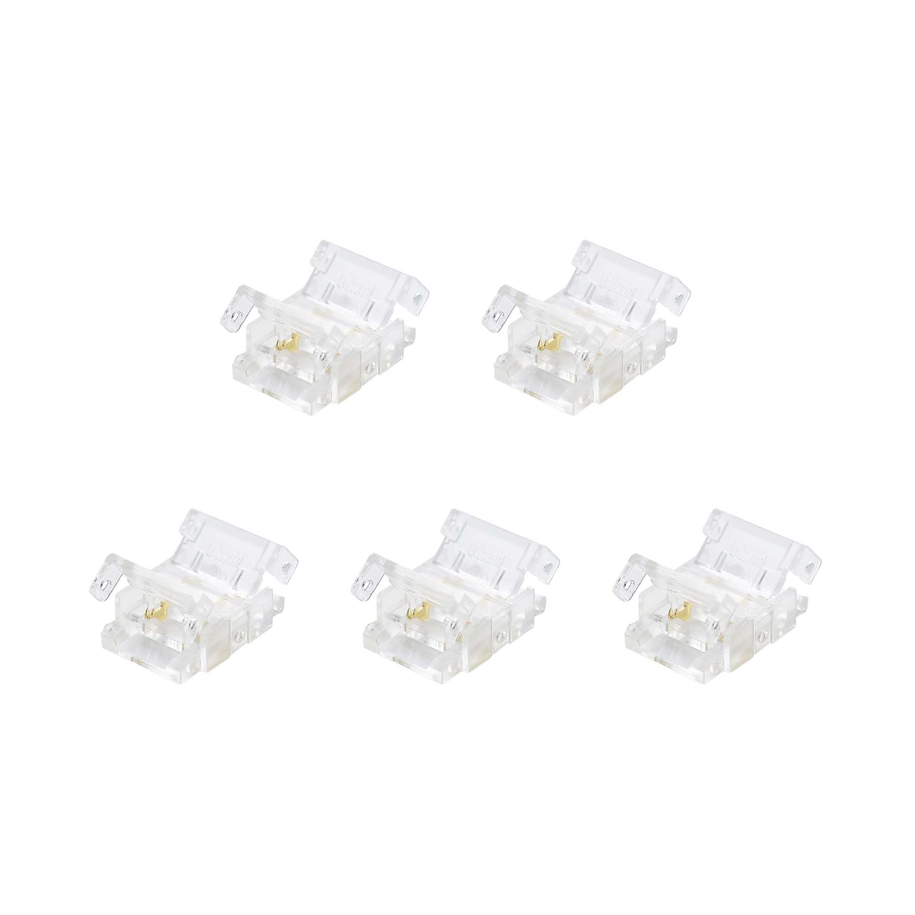 G.W.S® Solderless Strip to Strip Straight Connectors, for 10mm Wide 2 Pin Single Colour LED COB Strip Lights, Pack of 5