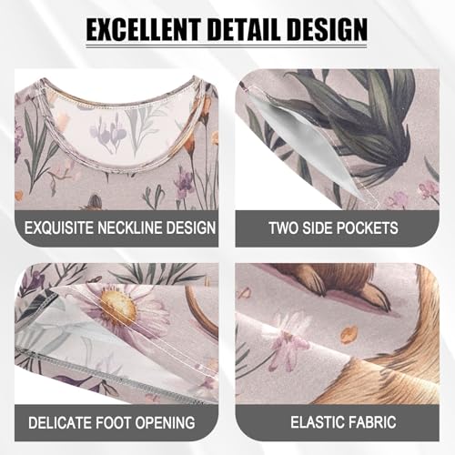 Pajama Sets Short Sleeve Floral Guinea Pigs Background Soft Cotton Summer Sleepwear 2 Piece PJS Size 5-14T3