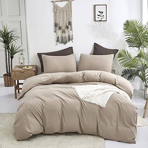 Image of KAREVER Deep Champagne Comforter Set King Cream Coffee Bedding Set Khaki Blanket Women Soft Dark Champagne Bedding Set Men Breathable Taupe Comforter Set King