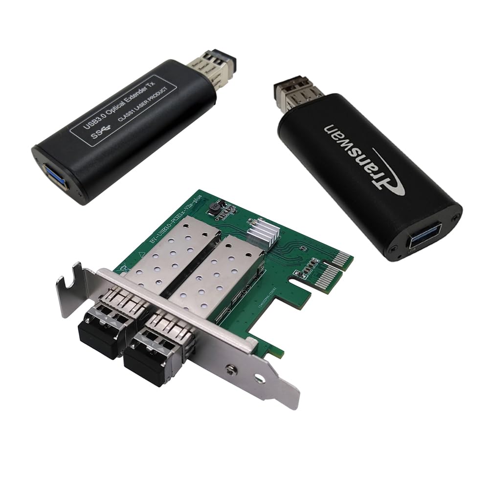 TRANSWAN PCI-E Slot to 2 Ch x Mini USB 3.0 Fiber Optic Extender Over Max 250 Meters (820FT) Single-Mode Fiber, Super Speed 5 Gbps Supported (BY-2PUSB-912SF(Over 1 Strand SMF))