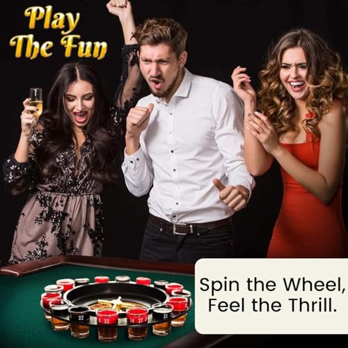 Image of Go Hooked Roulette Drinking Set with Spinner Wheel and Shot Glasses | Includes 2 Balls and 16 Shot Glasses Party Table Activity for Gatherings Celebrations and Events | Reusable Board Game Set