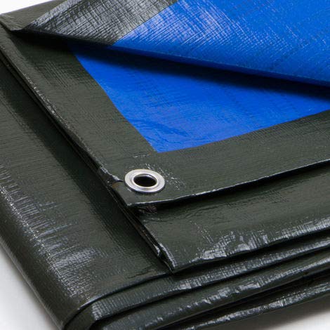 Telo Occhiellato Bicolore Verde-blu 5x5 Metri - Impermeabile E Resistente Per Campeggio E Lavoro