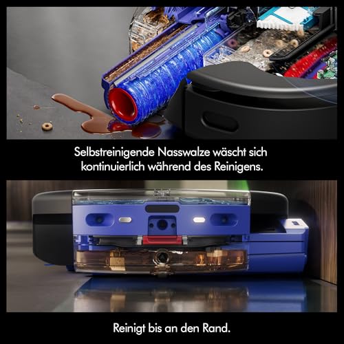 Dyson Spot+Scrub™ AI Nass- und Trocken-Roboterstaubsauger – Selbstentleerung, Selbstreinigende Nasswalze, 4-fache Teppich-Saugkraft, KI-Fleckenentfernung (Schwarz/Blau)