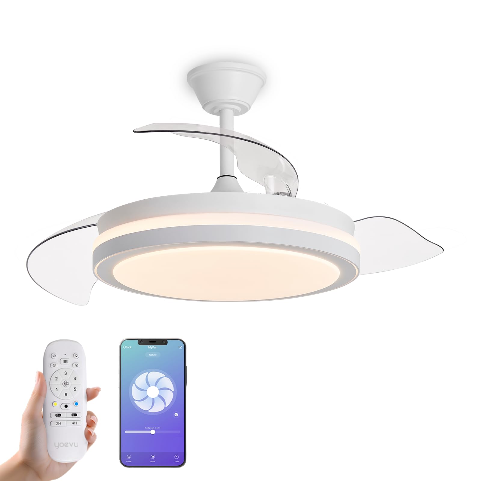 ESPARTAN - Ceiling fan with LED light | DC motor | ALEXA compatible | Retractable blades | 3 tones and 6 speeds (ESPARTAN)