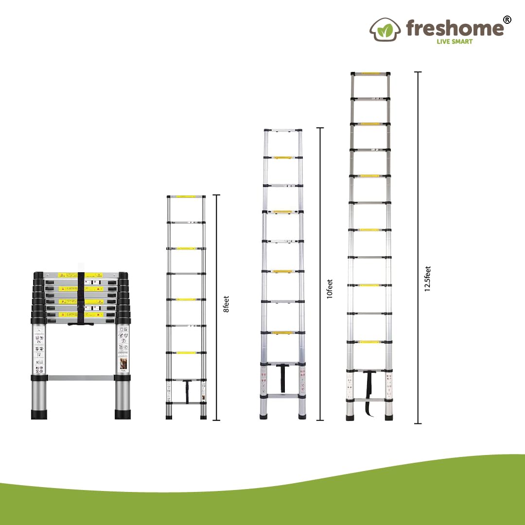 FRESHOME 3.2m (10.5 feet) Portable & Compact Aluminum Telescopic Ladder | 2-Year Warranty | 11-Steps Foldable Multipurpose Step Ladder for Home & Outdoor use-RA027 4