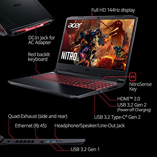 Acer Nitro 5 15.6'' 144Hz Gaming Laptop, 11° Intel 8-Core i7-11800H (Beat Ryzen 7 5800H), Nvidia GeForce RTX 3050 Ti 4GB GDDR6, KB retroilluminato, Windows 11 Home (32GB | 2TB SSD), Nero - Notebook - Immagine 4