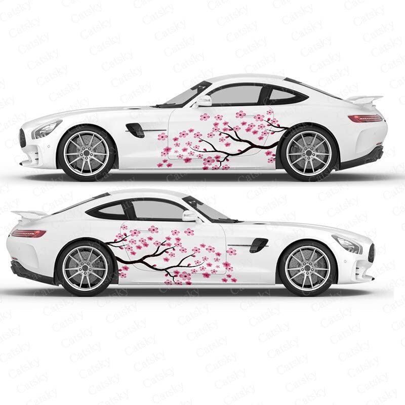 Image of 2PCS Cherry Blossom Car Livery, Japanese Theme Side Car Vinyl Livery, Universal Size, Large Vehicle Graphics, Car Livery (16)