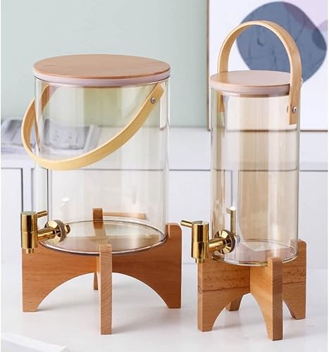 Miniatura 7 de LIOONS Dispensador de bebidas con soporte de madera para hacer jugos, dispensador de bebidas de vidrio con grifo y tapa, dispensador de agua para