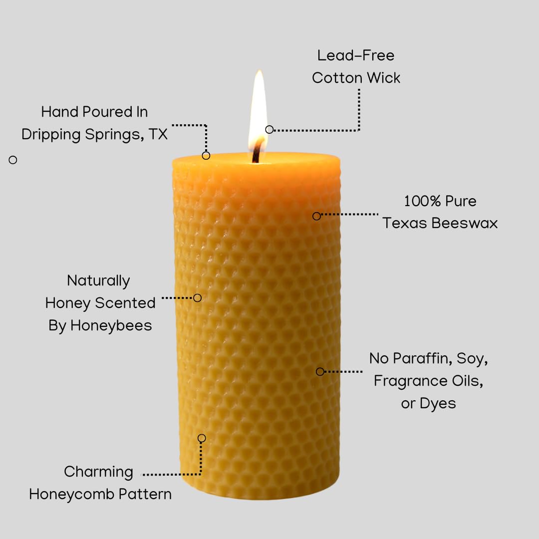 The Beeswax Co Pressed Honeycomb Beeswax Candle, Natural Honey Scented Organic Candle, Eco-Friendly & Non-Toxic with Cotton Wick, Long-Lasting & Clean-Burning, Unique Home Decor, 2.25 x 4.25 Pillar