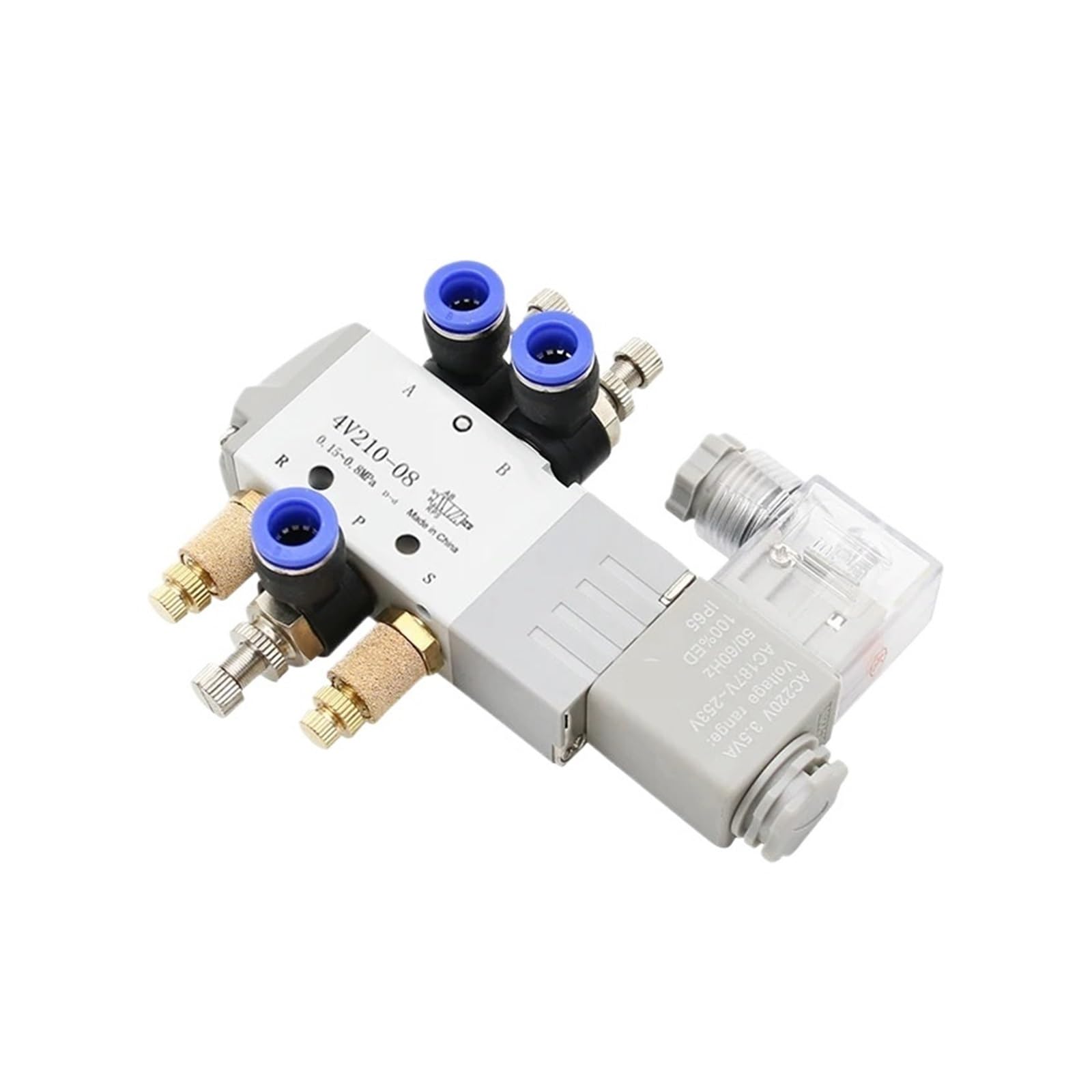 Elektryczny pneumatyczny zawór elektromagnetyczny 4V210-08 Magnetyczny zawór powietrzny z 5-pozycyjną i 2-pozycyjną regulacją pozycji 12V 24V 220V 4mm-12mm Złączki do węży(4V210-08, AC110)