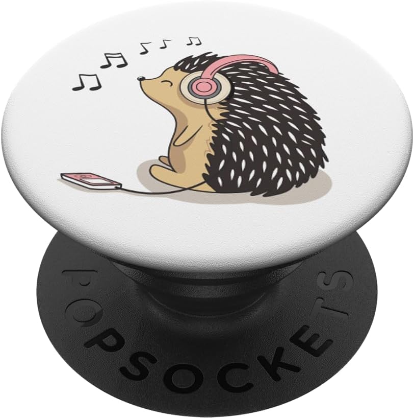Cute Hedgehog in Headphones Listens to your Favorite Music PopSockets Adhesive PopGrip