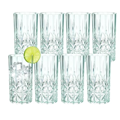 CHLJAR 18oz Plastic Drinking Tumblers, 8 Pack Shatterproof Tritan BPA-Free Outdoor Highball Drinkware, Reusable Clear Plastic Cups, Dishwasher-Safe Mint Green