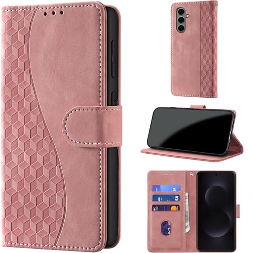 Image of Flip Wallet Case for Samsung Galaxy S25 FE PU Leather Pink | RFID Blocking 3 Card Slots, Built-in Kickstand, Shockproof Protective Flip Phone Cover for Samsung S25 FE