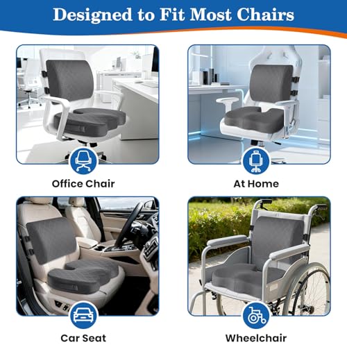 TushGuard Back&Seat Cushion, Car Seat Office Chair Cushions, Breathable Memory Foam Lumbar Back Support Pillow, Portable Airplane Seat Cushion for Travel, Computer Desk, Wheelchair, Driving (Grey) — view 6
