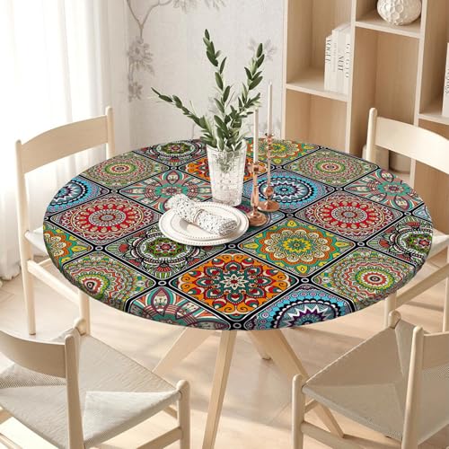 uwdfnwuif Elastic Round Tablecloth Washable Fitted Table Cover for Indoor and Outdoor Dining Table Cloth Protector,36"- 44"