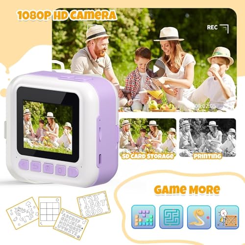 Image of Cason Instant Camera for Kids with Print,1080P HD Instant Photo Camera with Games,3 Print Rolls,Fun Filters for Creativity for 5-15 Years Kids Upto 32GB (Unicorn)