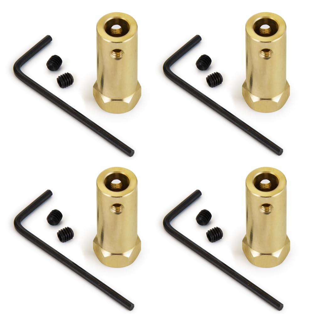 WEFEINO 4Pcs Hex Coupler 7mm Lengthen Brass Wheels Shaft Motor Coupling Flexible Connector for RC Car Upgrades (7mm)