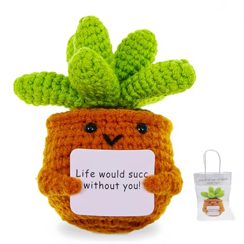 YiQiYi Handmade Crochet Succulent in Pot Emotional...