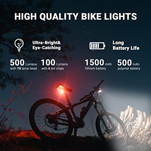 Himiway Led Bike Lights With Display And Horn Bright 500+100 Lumens Bike Headlight And Taillight 4+4 Light Modes Bicycle Lights Ipx5 Waterproof Front And Rear Light Usb Rechargeable Fits All Bikes #TOP1