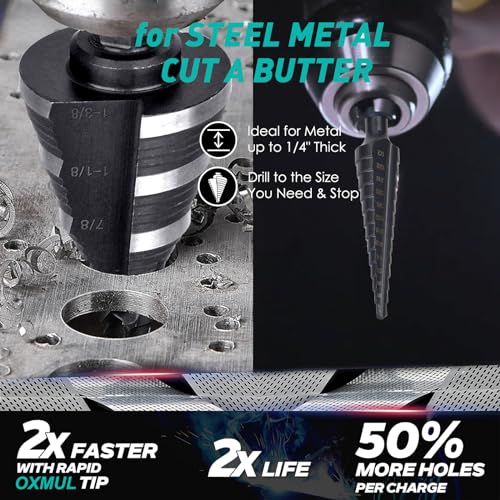 Step Drill Bit for Metal, 1-3/8" to 7/8", Drill Bit Set for SS, Hard Metal, Wood, HEX Shank, 3-Steps. #207