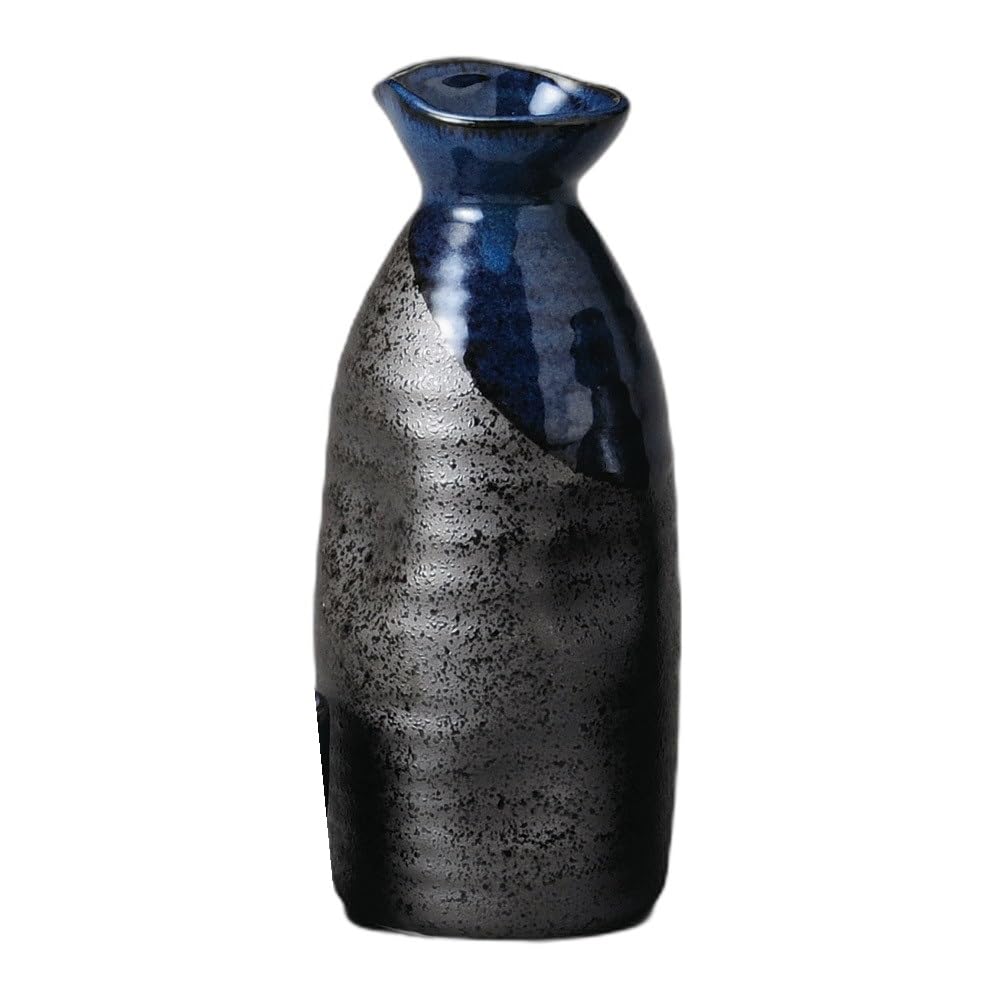 Japanese Ceramic Tokkuri Sake Flask 10oz Kuro Aokake Black Blue Made in Japan