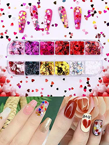 36 Grids Valentines Day Nail Art Glitter, Torokom Holographic Nail Art Sequins Laser Love Heart Lips Crown Flakes Sparkly Confetti Paillettes For Girls Women Diy Nail Art Decoration (3 Boxes) #TOP1