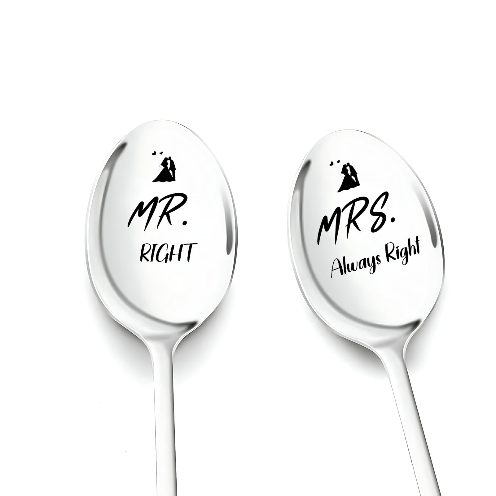 2 Cucchiaini Da Caffè Incisi Per Sposi - Mr. Right & Mrs. Always Right | Regalo Di Nozze Divertente Per Coppia, Fidanzamento, Anniversario In Acciaio Inox - 4
