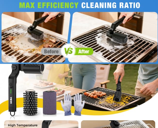 Pulitore per spazzole per griglia elettrica senza fili, spazzola per | Griglie per griglia, lavapavimenti ricaricabile con testine multifunzione per cucina, forno e altro ancora