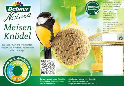 Dehner Natura Wildvogelfutter | Meisenknödel mit Netz | energiereiches Premium Ganzjahresfutter | mit Nüssen | Fettfutter für Meisen und Rotkehlchen |100 Stück | 10 kg