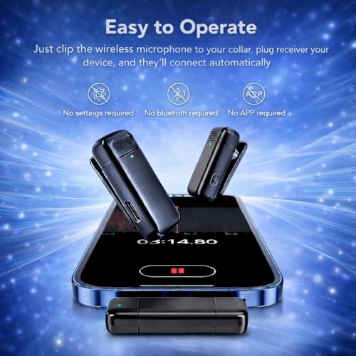 Image of Wireless Collar Microphone for Mobile with Charging Case Dual Channel Noise Reduction Clip Mic for iPhone Android Type C YouTube Reels Video Recording