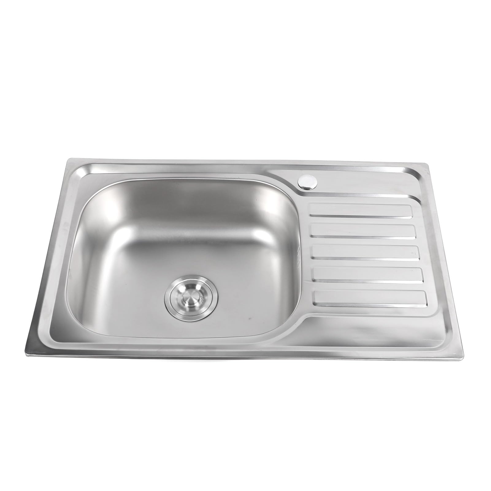 Rengue Stal Nierdzewna 304, Zlew Kuchenny Wpuszczany 29,5x17,7x7,1 Cala, Pojedyncza Misa, Montowany od Góry, Stacja Robocza z Odpływem w Kształcie X, Zaokrąglone Narożniki R10, do Domu,