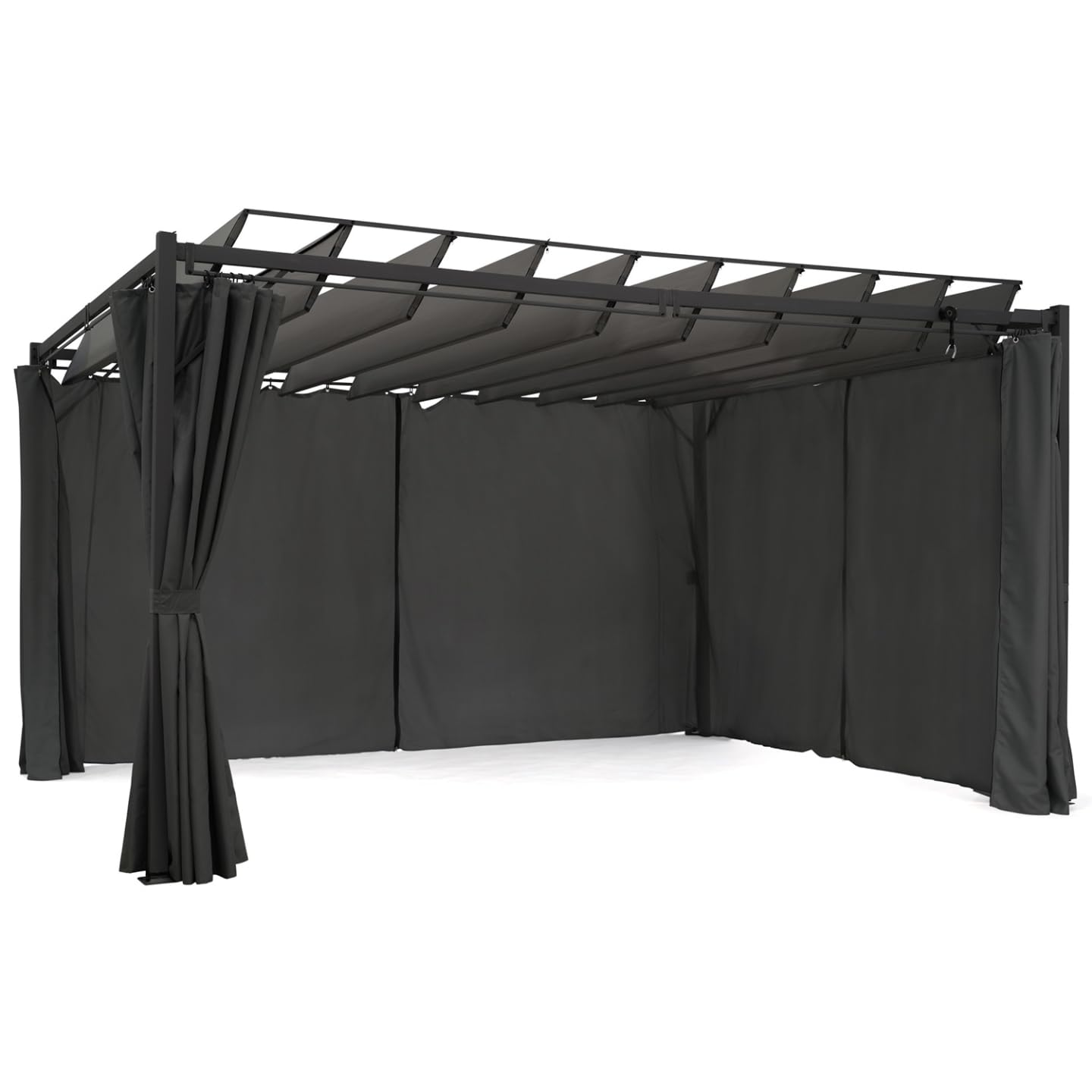 IDMarket - Pergola édition suprem Lames orientables 3x4 M et 4 Rideaux Gris Anthracite