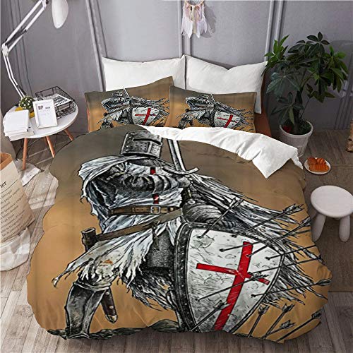 BEITUOLA Parure de lit,Chevalier Templier Guerrier,1 Housse de Couette 220 x 240cm + 2 Taies d'Oreillers 50 x 75cm