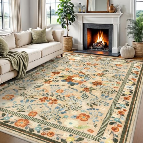 Tapete beige floral vintage 120x96 cm para sala miniatura 1