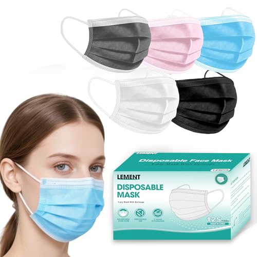 LEMENT Disposable Face Masks 125 Pcs,3 Ply Face Mask for Adults,5 Color