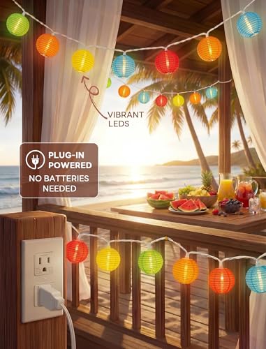 Image of Multicolor Lantern String Lights Outdoor, 8.5FT Plug-in Patio String Lights with 10 Mini Hanging Lanterns, Waterproof Decorative Lights for Garden, Bedroom, Bistro, Christmas Party
