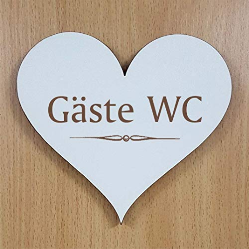 Türschild Dekoschild Schild Herz GÄSTE WC Holzschild 13 x 12 cm Shabbyschild Hinweisschild selbstklebend