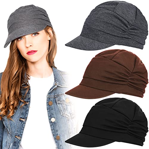 3 Pieces Women Newsboy Cabbie Cap Vintage Beret Hats For Women Cotton Peaked Hat Ladies Baseball Caps For Hair Loss Women (Black, Grey, Coffee) #TOP11
