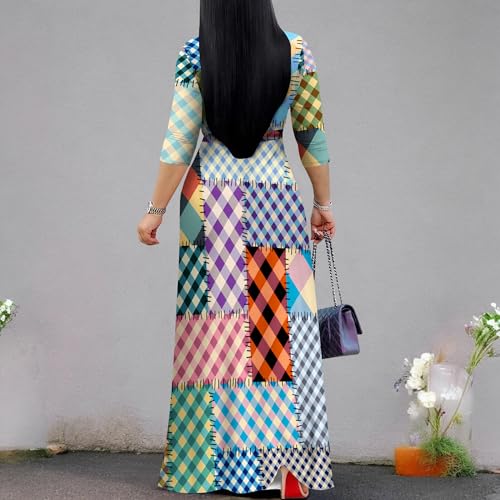 Image of PinkPatty Women's Print Maxi Dresses 3 /4 Sleeve Flowy Long Dress V Neck Wrap Tie Waist Sundress