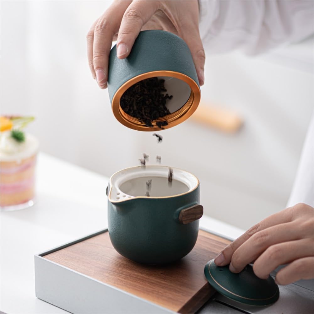 Puszka na herbatę Ceramic Tea Storage Jar Home Office Teapot Tea Cup Creative Portable Outdoor Travel Tea Gift Box Set Puszka na herbatę(C)