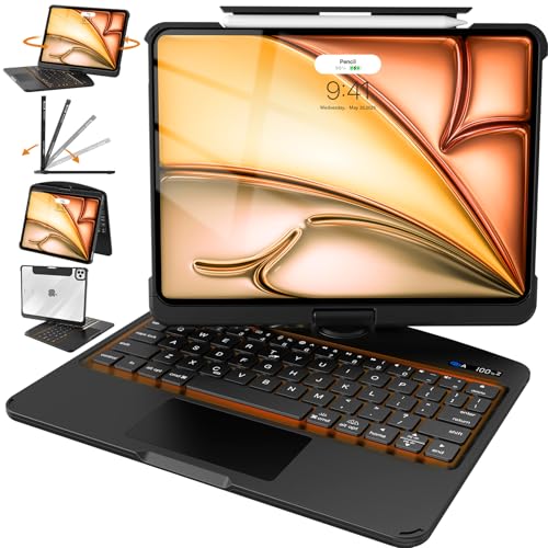 Image of Intermerge for iPad 9th Generation 10.2 inch Case with Keyboard, 360 Rotating Multi-Touch Trackpad, 7-Color Backlit Keyboard, Transparent Back Shell, Compatible with iPad 9th(10.2inch,2021), Black