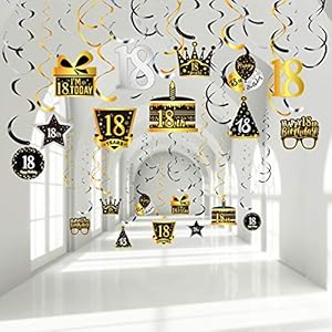 30 Stücke Happy 18th Birthday Party Hängend Wirbel Dekoration, Silber Schwarz Golden 18. Geburtstag Kuchen Brille Krone…