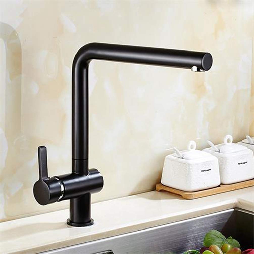 ZYCHSJXA Black/White Brass Kitchen Faucets Deck Mounted Mixer Seven Word Design Tap Single Handle Faucet,Black