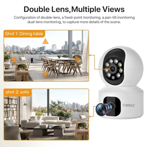 Image of DDLC 5MP Indoor WiFi Smart CCTV Camera for Home | 1080p Full HD | Color Night Vision | Motion Detection | Two Way Audio | Wireless Home Security Camera with Mobile App V380 Pro (Upro Dual Lens)