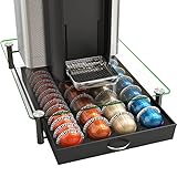 DecoBrothers Crystal Tempered Glass Vertuo Pod Holder Drawer, 28 Large or 56 Small Nespresso Capsule Organizer, Black