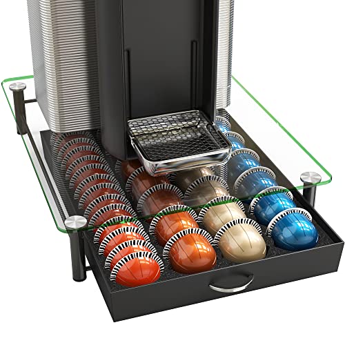 Image of Deco Brothers Tempered Glass Vertuo Pod Holder, Fits 28 Large /56 Small Pods | Compatible with Nespresso Capsule, Black